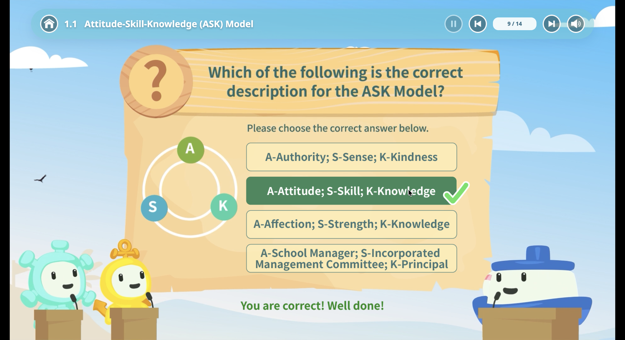 Interactive lesson with knowledge check