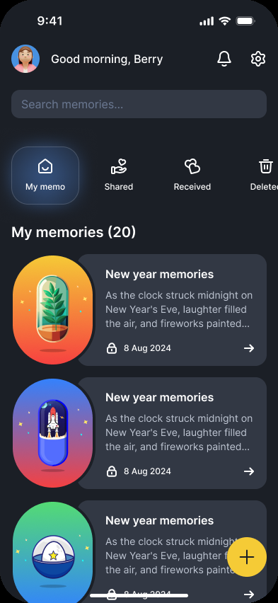 Memory library with shared and received capsules